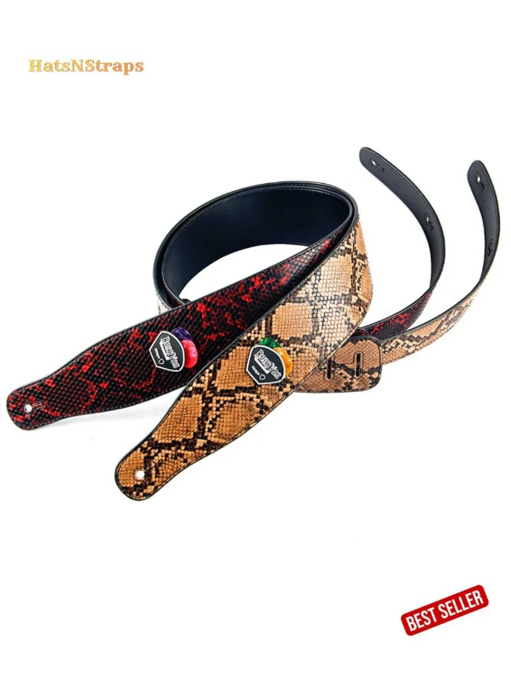 Snake Pattern Soft PU Leather Guitar Strap with Picks